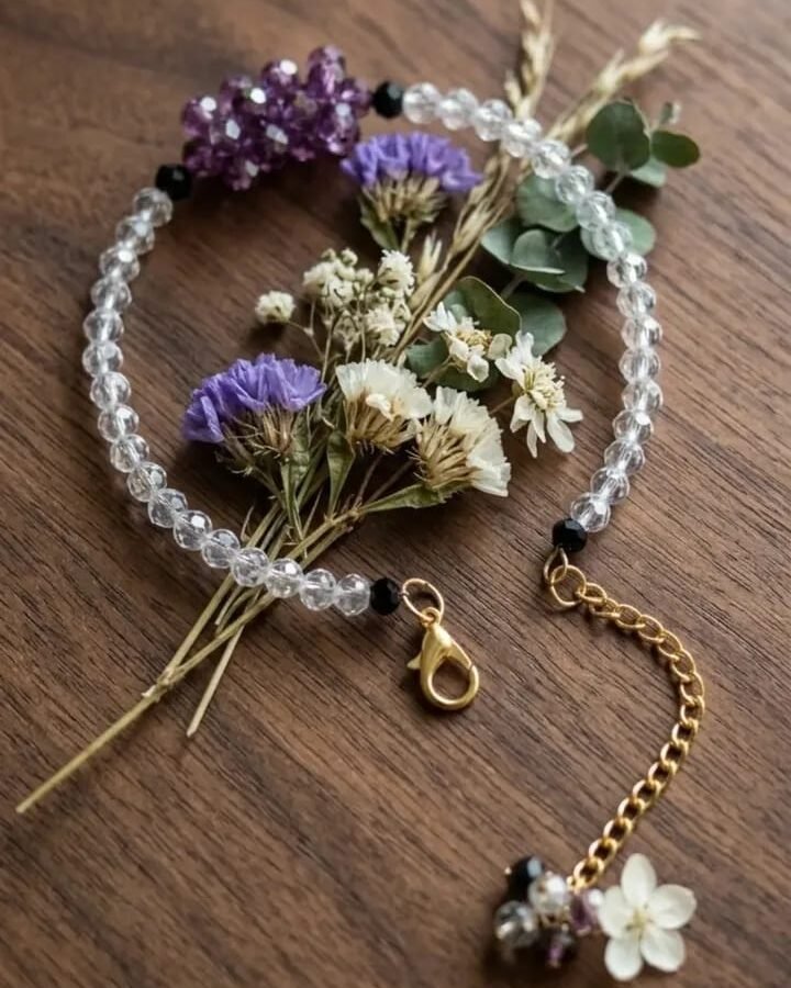 Clear Crystal Floral Charm Bracelet