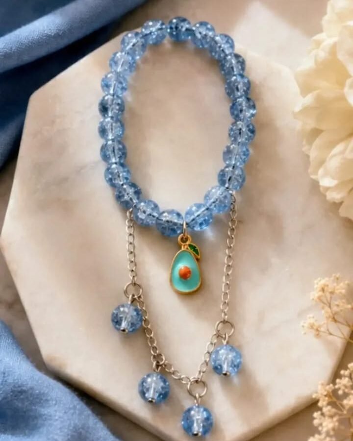 Blue Crystal Avocado Charm Bracelet