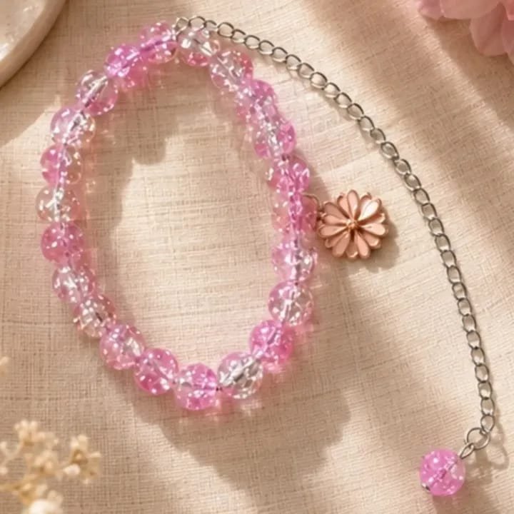 Pink Crystal Flower Charm Bracelet