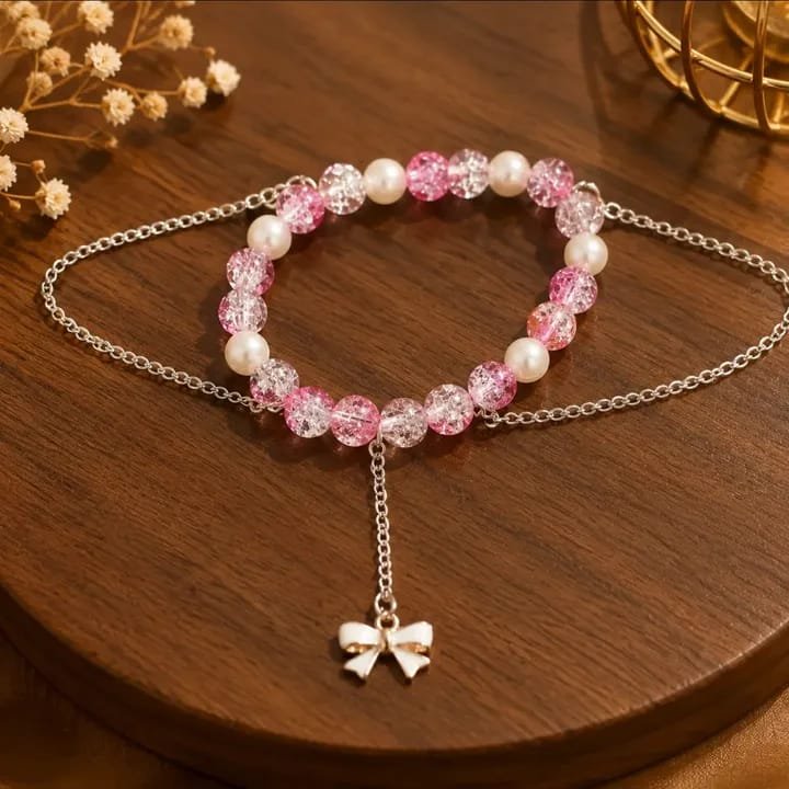 Pink Pearl Bow Bracelet